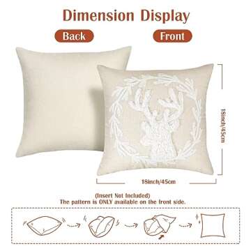 Lewondr Christmas Throw Pillow Cover, 18 x 18 Inch Cute 3D Pellet Velvet Reindeer Embroidered Garland Decorative Pillow Cover Luxury Soft Canvas Throw Pillow Case for Bed Home Decor Living Room