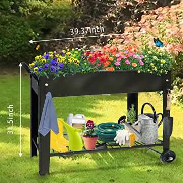 Fleecy day Raised Garden Planter Beds with Wheels Legs, Large Planters Box for Indoor Outdoor Plants...
