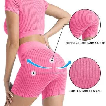 OYS Women's Seamless Workout Set 2 Piece High Waisted Yoga Gym Shorts Outfits Running Active Crop Top Clothes Rose