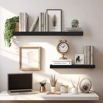LaVie Home Floating Shelves, 15.6 Inch Wall Shelf Set of 3, Hanging Shelf with Invisible Brackets, Wall Decor for Bathroom, Bedroom, Living Room, Kitchen Storage, Classic Black