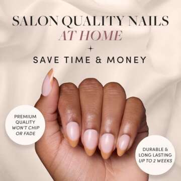 Glamnetic Press On Nails - Café Crème | Semi-Transparent Light Brown French Tip Short Almond False...