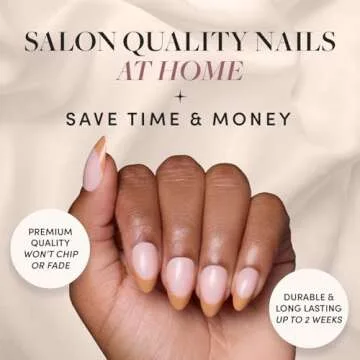 Glamnetic Press On Nails - Café Crème | Semi-Transparent Light Brown French Tip Short Almond False...