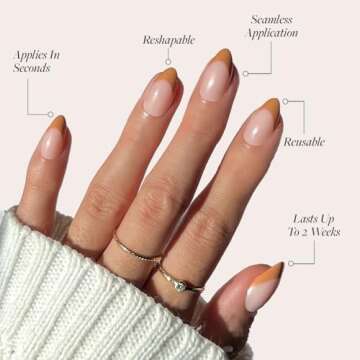 Glamnetic Press On Nails - Café Crème | Semi-Transparent Light Brown French Tip Short Almond False Nails, Reusable Stick On Fake Nails with Glue | Salon Quality | 15 Sizes - 30 Nail Kit