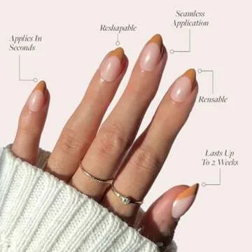 Glamnetic Press On Nails - Café Crème | Semi-Transparent Light Brown French Tip Short Almond False Nails, Reusable Stick On Fake Nails with Glue | Salon Quality | 15 Sizes - 30 Nail Kit