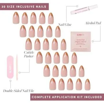 Glamnetic Press On Nails - Café Crème | Semi-Transparent Light Brown French Tip Short Almond False Nails, Reusable Stick On Fake Nails with Glue | Salon Quality | 15 Sizes - 30 Nail Kit