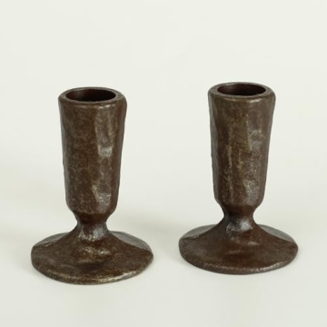 Handcrafted Antique Black & Gold Iron Taper Candle Holders - Set of 2 Elegant Candlesticks for Weddi...