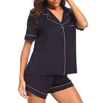 TIKTIK Pajamas Set Short Sleeve Sleepwear Womens Button Down Nightwear Soft Pj Lounge Sets with Pocket S-4XL, Navy, 2X-Large