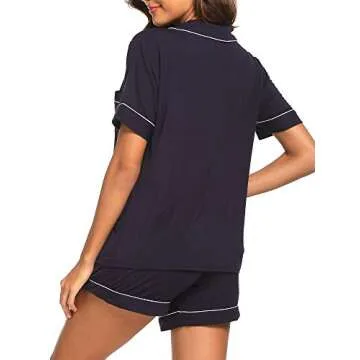 TIKTIK Pajamas Set Short Sleeve Sleepwear Womens Button Down Nightwear Soft Pj Lounge Sets with Pocket S-4XL, Navy, 2X-Large