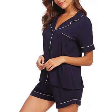 TIKTIK Pajamas Set Short Sleeve Sleepwear Womens Button Down Nightwear Soft Pj Lounge Sets with Pocket S-4XL, Navy, 2X-Large