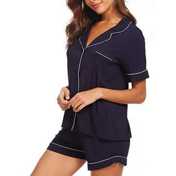 TIKTIK Pajamas Set Short Sleeve Sleepwear Womens Button Down Nightwear Soft Pj Lounge Sets with Pocket S-4XL, Navy, 2X-Large