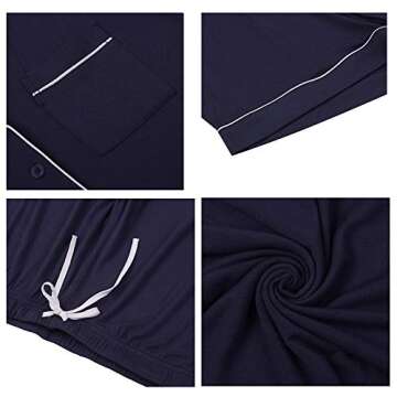 TIKTIK Pajamas Set Short Sleeve Sleepwear Womens Button Down Nightwear Soft Pj Lounge Sets with Pocket S-4XL, Navy, 2X-Large