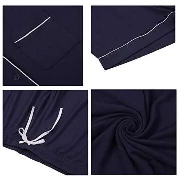 TIKTIK Pajamas Set Short Sleeve Sleepwear Womens Button Down Nightwear Soft Pj Lounge Sets with Pocket S-4XL, Navy, 2X-Large