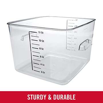 Rubbermaid Commercial Products, Space Saving Square Food Storage Container, 12 Quart, Clear, for Kitchen/Sous Vide/Meal Prep