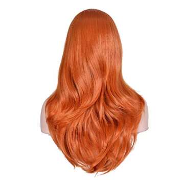morvally 23" Long Wig Big Wavy Heat Resistant Synthetic Straight Hair with Bangs for Cosplay Costume Halloween Party (2735# Ginger Orange)
