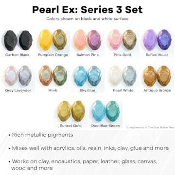 Jacquard Pearl Ex Pigment Powder Series 3 12 Color Set 3 Gram Jars - Loose Mica Powder for Epoxy Resin, Watercolors, Calligraphy Ink & Clay - Epoxy Pigment Powder - Epoxy Resin Color
