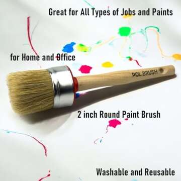 2 Inch Chalk & Wax Round Paint Brush - High European Quality - Natural Bristles - for Home, Wood, Wa...