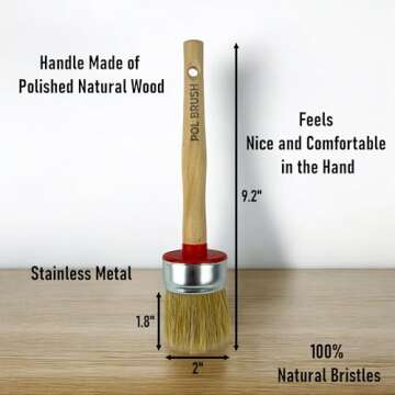 2 Inch Chalk & Wax Round Paint Brush - High European Quality - Natural Bristles - for Home, Wood, Walls, Art, Trim & Furniture - for Acrylic, Oil, Stain, Chalk, Wax & Latex Paints