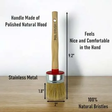 2 Inch Chalk & Wax Round Paint Brush - High European Quality - Natural Bristles - for Home, Wood, Walls, Art, Trim & Furniture - for Acrylic, Oil, Stain, Chalk, Wax & Latex Paints