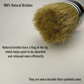 2 Inch Chalk & Wax Round Paint Brush - High European Quality - Natural Bristles - for Home, Wood, Walls, Art, Trim & Furniture - for Acrylic, Oil, Stain, Chalk, Wax & Latex Paints