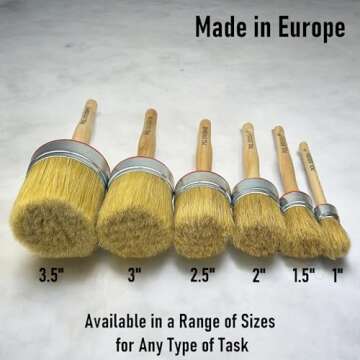 2 Inch Chalk & Wax Round Paint Brush - High European Quality - Natural Bristles - for Home, Wood, Walls, Art, Trim & Furniture - for Acrylic, Oil, Stain, Chalk, Wax & Latex Paints