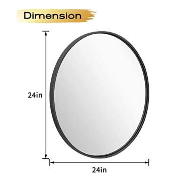 IPOUF 24”Round Mirror, Black Large Circle Metal Frame Wall Mirror for Bathroom, Entryway, Living R...