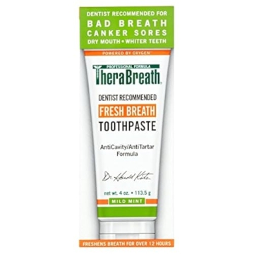 TheraBreath Fresh Breath Dentist Formulated 12-Hour Toothpaste, Mild Mint, 4 Ounce (Pack of 2), Pack...