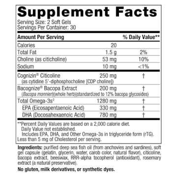Nordic Naturals Omega Focus, Lemon - 60 Soft Gels - 1280 mg Omega-3 + Citicoline & Bacopa Monnieri E...