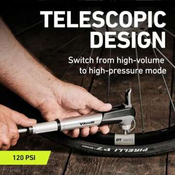 Mini Bike Pump & Glueless Puncture Repair Kit - Presta & Schrader Bicycle Pump - 120 PSI Tire Pump for Road & MTB - No Valve Changing Needed