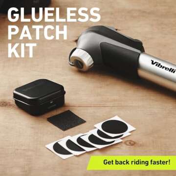 Mini Bike Pump & Glueless Puncture Repair Kit - Presta & Schrader Bicycle Pump - 120 PSI Tire Pump for Road & MTB - No Valve Changing Needed