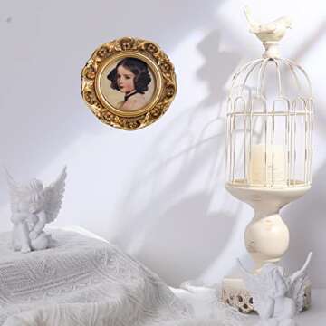 VINLIFE Small Vintage Picture Frames 3x3 Antique Gold Wallet Size Picture Frames Ornate Round Picture Frames with Embossed Floral Photo Gallery Wall Art Victorian Home Decor