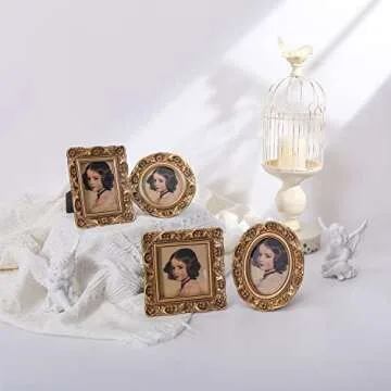 VINLIFE 3x3 Vintage Picture Frames in Antique Gold with Floral Design