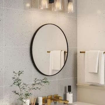 Growsun Black Round Wall Mirror - 24 Inch Metal Framed