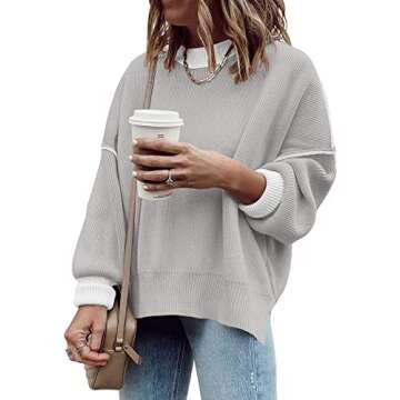 ETCYY Womens Oversized Sweaters Fall 2025 Fashion Clothes Trendy Batwing Sleeve Colorblock Striped K...