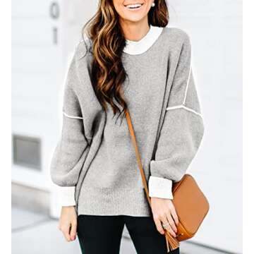 ETCYY Womens Oversized Sweaters Fall 2025 Fashion Clothes Trendy Batwing Sleeve Colorblock Striped Knit Pullover Tops,Grey,Small