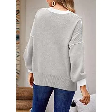 ETCYY Womens Oversized Sweaters Fall 2025 Fashion Clothes Trendy Batwing Sleeve Colorblock Striped Knit Pullover Tops,Grey,Small