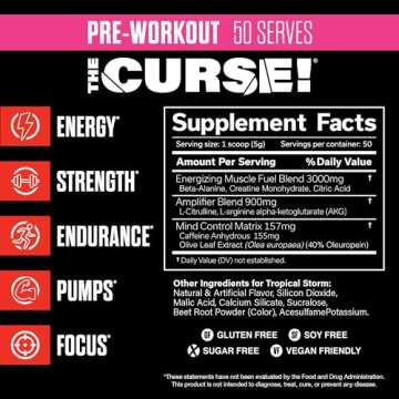 JNX SPORTS The Curse! Pre Workout Powder - Tropical Storm 50 Servings | Preworkout: Boost Strength, ...