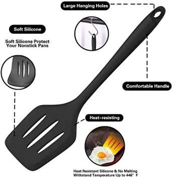 Silicone Cooking Utensil Kitchen Utensil Set, 24 Pcs Non-stick Cooking Utensils Spatula Set with Holder by AIKKIL, Heat Resistant Kitchen Gadgets Tools Set for Cookware(Black)
