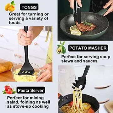 Silicone Cooking Utensil Kitchen Utensil Set, 24 Pcs Non-stick Cooking Utensils Spatula Set with Holder by AIKKIL, Heat Resistant Kitchen Gadgets Tools Set for Cookware(Black)