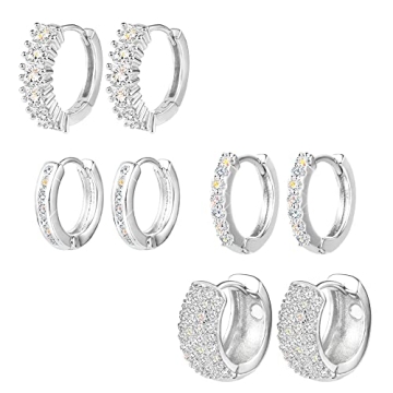 ALEXCRAFT Sterling Silver Hoop Earrings Set for Women Cubic Zirconia Small Hoop Earrings Hypoallerge...