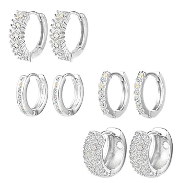 ALEXCRAFT Sterling Silver Hoop Earrings Set for Women Cubic Zirconia Small Hoop Earrings Hypoallerge...