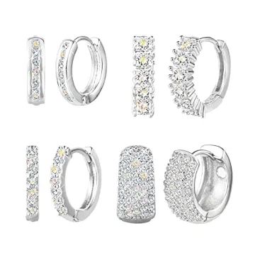 ALEXCRAFT Sterling Silver Hoop Earrings Set with Zirconia