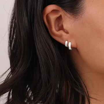 ALEXCRAFT Sterling Silver Hoop Earrings Set with Zirconia