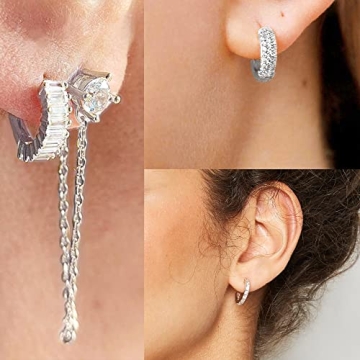 ALEXCRAFT Sterling Silver Hoop Earrings Set with Zirconia