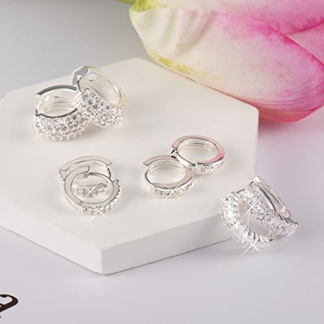 ALEXCRAFT Sterling Silver Hoop Earrings Set with Zirconia