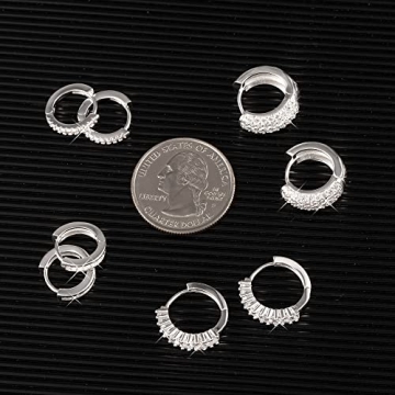 ALEXCRAFT Sterling Silver Hoop Earrings Set with Zirconia