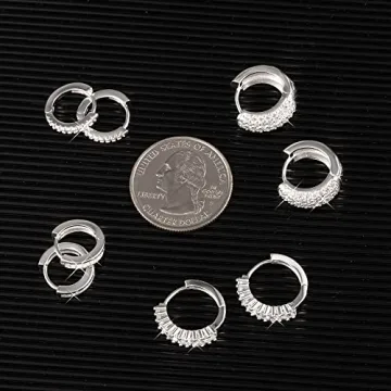 ALEXCRAFT Sterling Silver Hoop Earrings Set with Zirconia