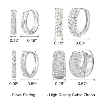 ALEXCRAFT Sterling Silver Hoop Earrings Set with Zirconia