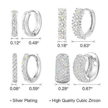 ALEXCRAFT Sterling Silver Hoop Earrings Set with Zirconia