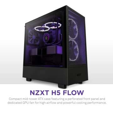NZXT H5 Flow Compact ATX Mid-Tower PC Gaming Case – High Airflow Perforated Tempered Glass Front/S...