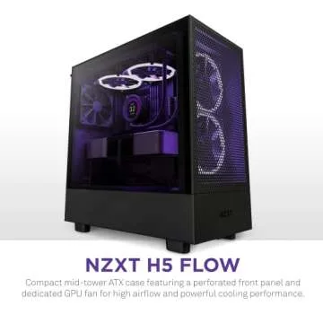 NZXT H5 Flow Compact ATX Mid-Tower PC Gaming Case – High Airflow Perforated Tempered Glass Front/S...